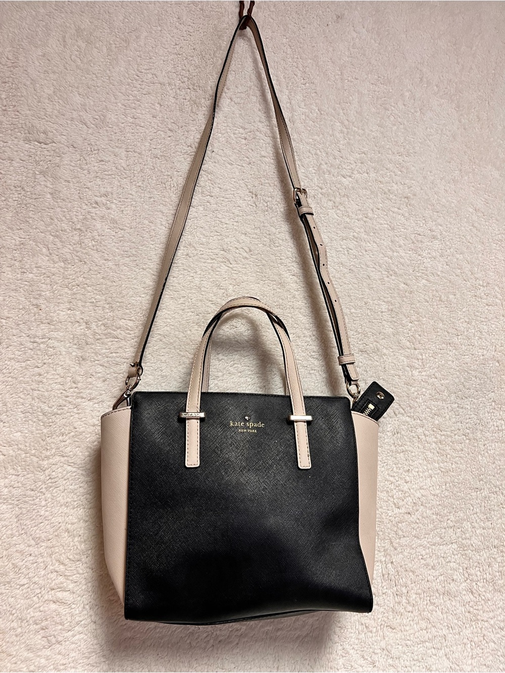 kate spade Black and Cream Two-Tone Leather Satchel with Strap